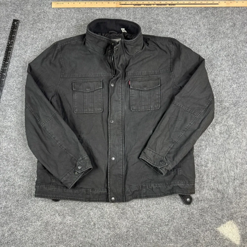Levi's Jacket Mens XL Black Cotton Quilted Lined Field Utility Workwear Coat